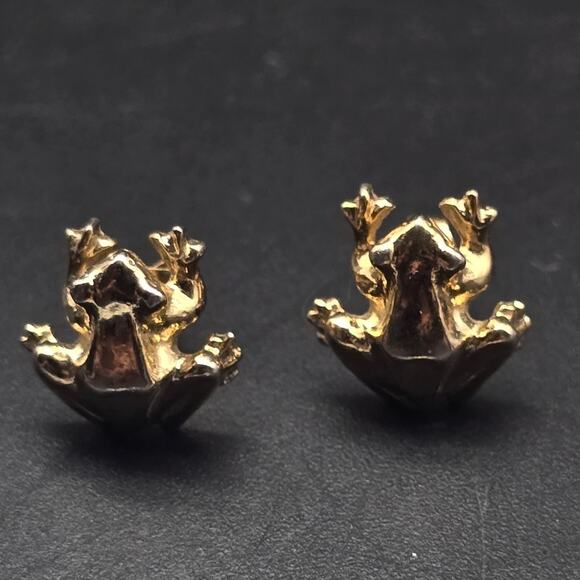 Avon 1981 Le Frog Stud Earrings Gold Tone Vintage Reptile Animal - Picture 1 of 10